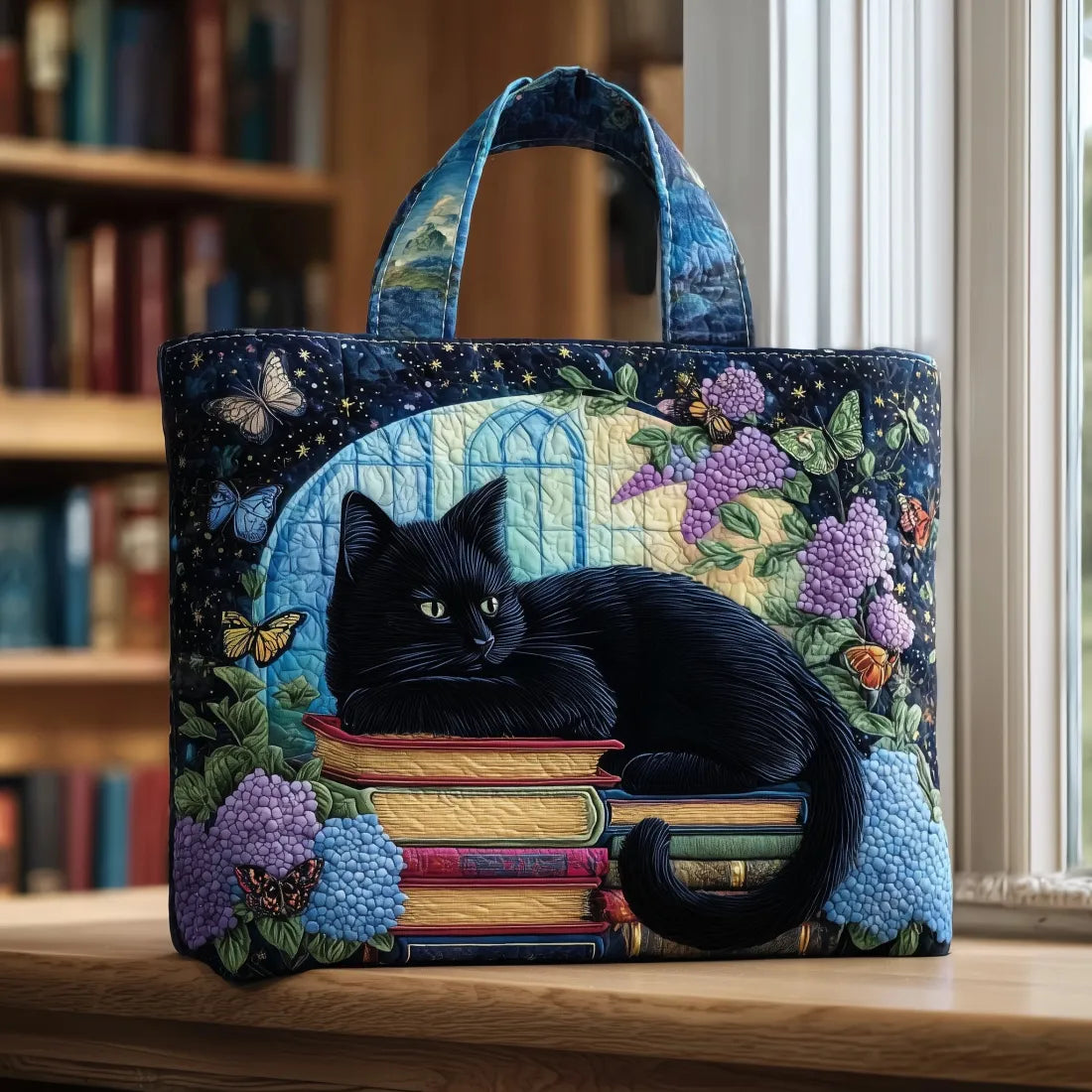 Handcrafted Bag | The Black Cat and the Books
