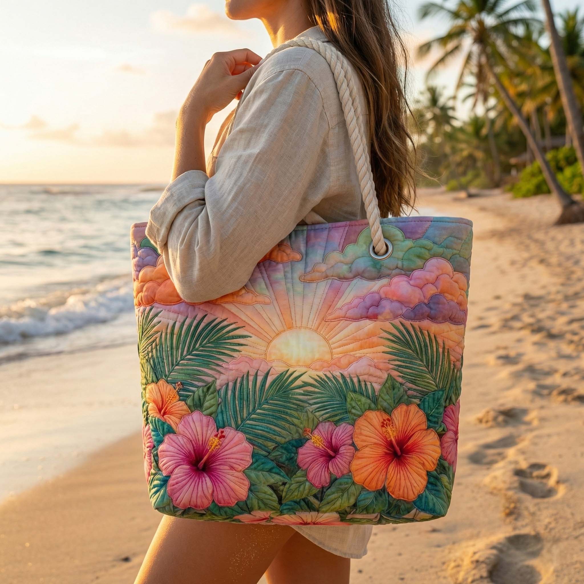 Handcrafted Beach Bag | Tropical Sunrise