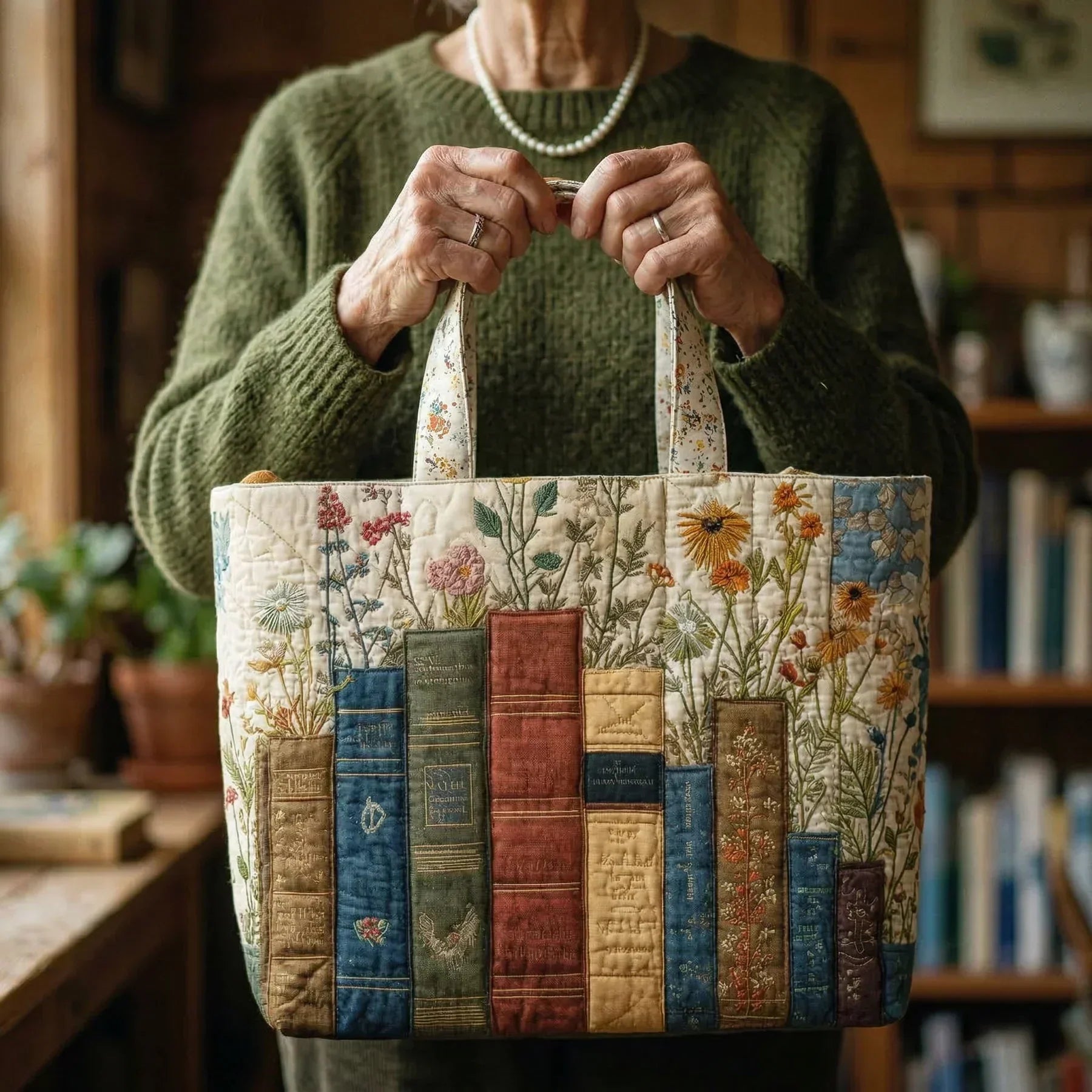 Handcrafted Bag | Books and Flowers