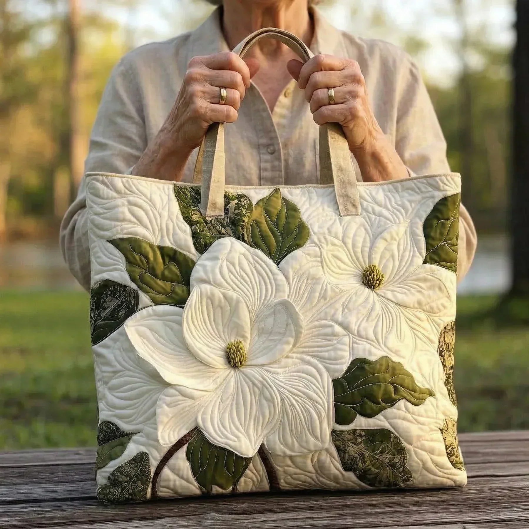 Handcrafted Bag | White Flowers
